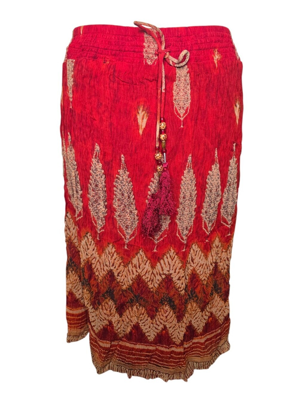 Soft Surroundings Boho Crinkle Midi Skirt Red Tassel Print Petite Large